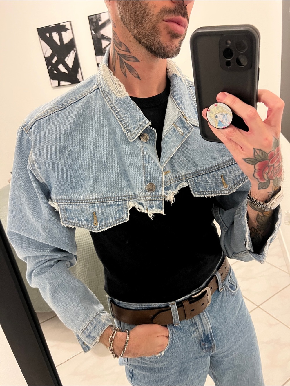 Fashion Nova Light Blue Cropped Denim Shirt Jacket